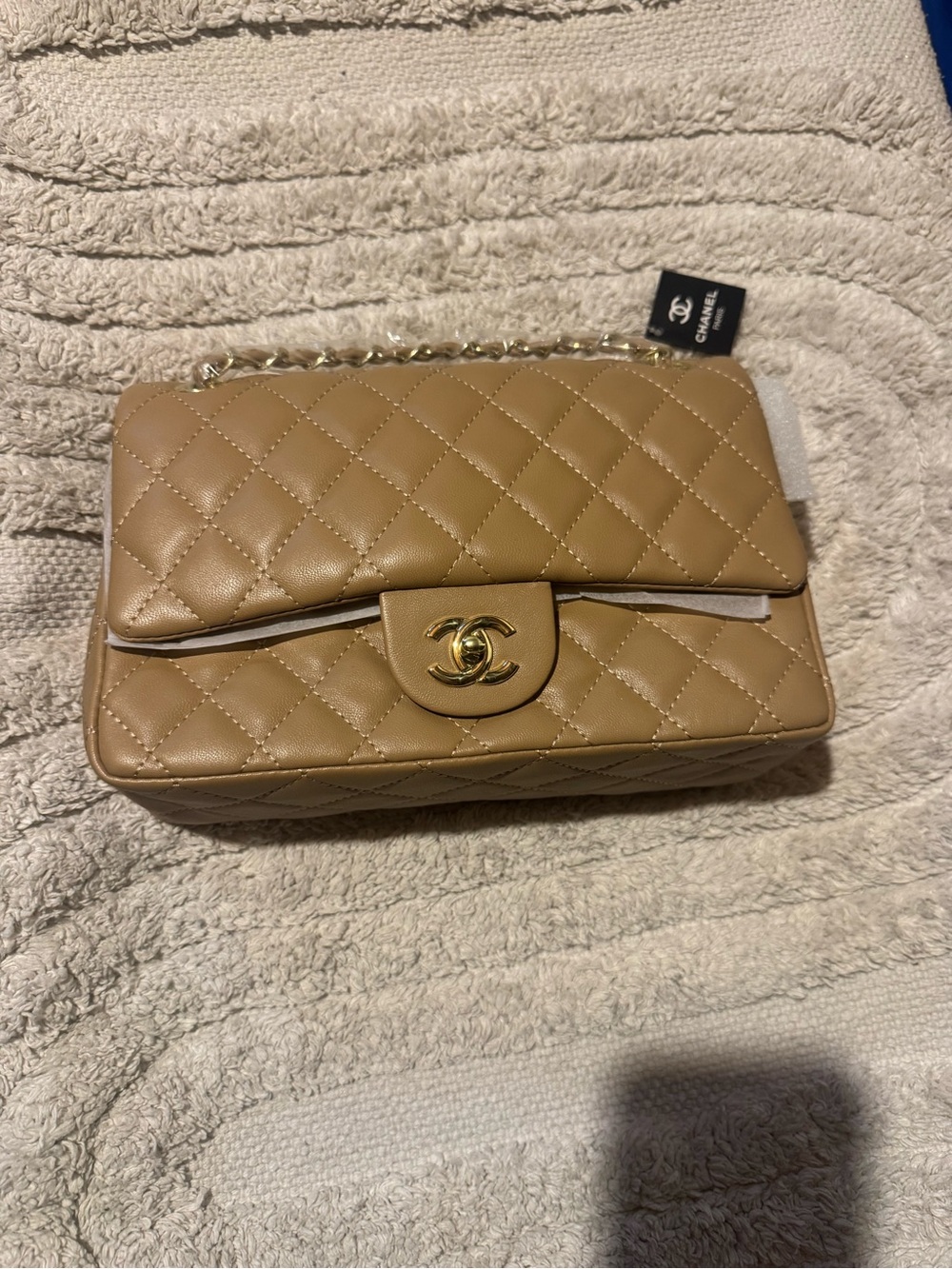 Chanel Quilted Shoulder Bag in Tan with Gold Hardware